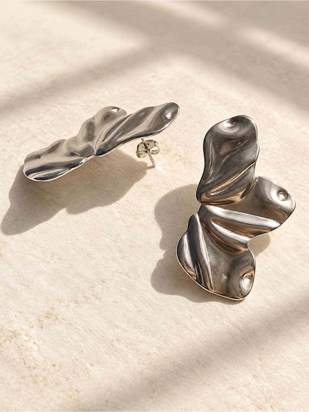 Stainless steel Sculpted Organic Wave Stud Earrings